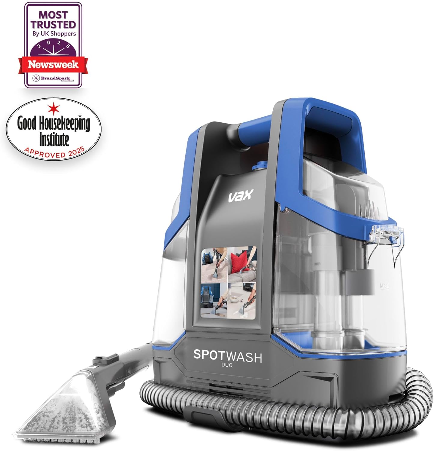 Vax CDCW-CSXA SpotWash Duo Spot Cleaner, Car, Upholstery, Sofa Carpet Cleaning Machine, Included Pet Tool & Solution Removes Spills & Stains, Portable and Compact Design, 1 Liter, Grey/Blue